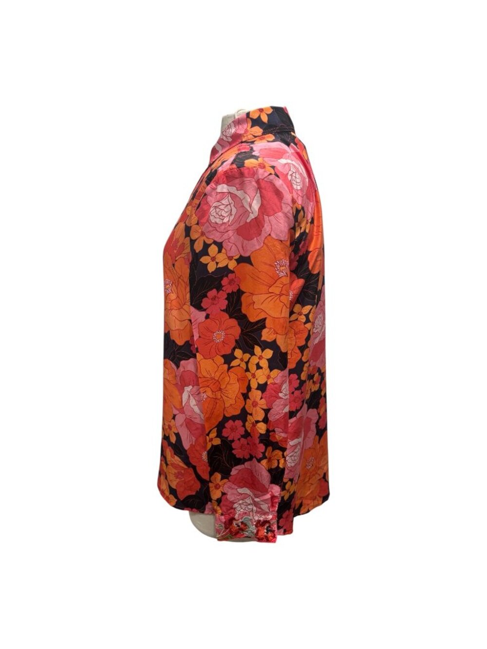 Johnny Was Workshop Silk Floral Button Front Blouse Top Small Pink Orange - Picture 3 of 9